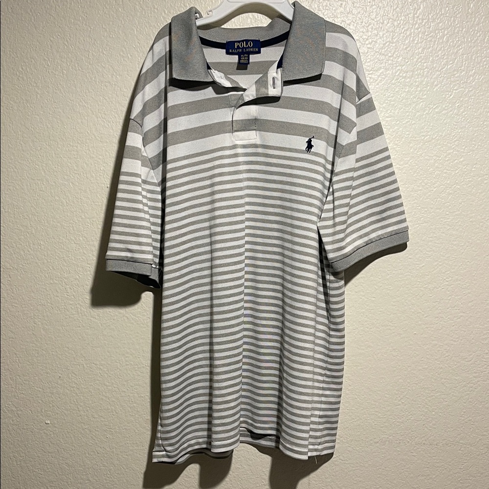 Polo by Ralph Lauren Men's White and Gray Striped Polo Shirt